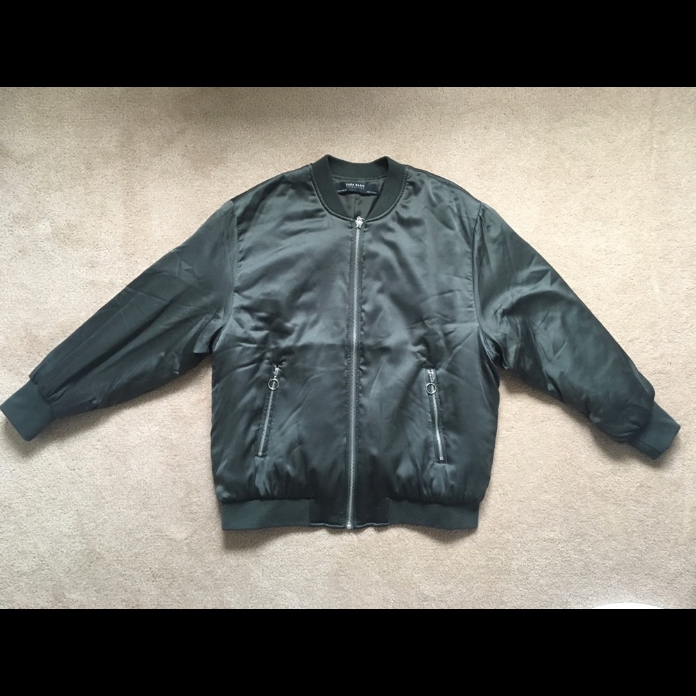 Zara | Green, satin-effect bomber jacket | Small